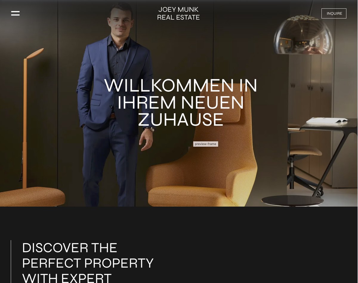 Website-Header einer Immobilienmarke mit Portrait und Interieur — Das Studiozwei, Werbefotograf München